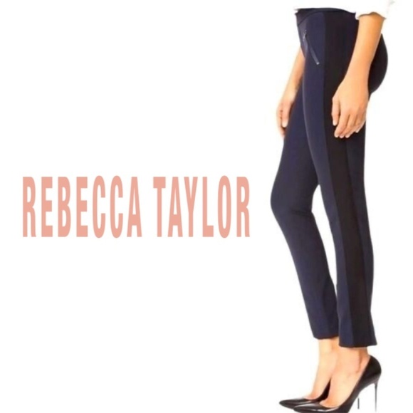 Rebecca Taylor Audra Tuxedo Side Stripe Pants Ankle Crop Navy Blue - Size 6 - Picture 1 of 12